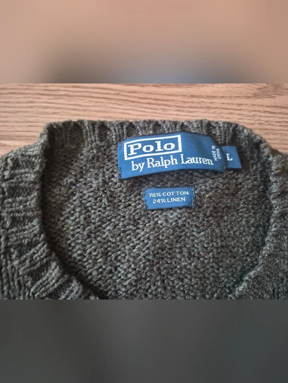 Polo Ralph Lauren Men's Green Cotton/Linen Blend Tight Knit Crewneck Sweater